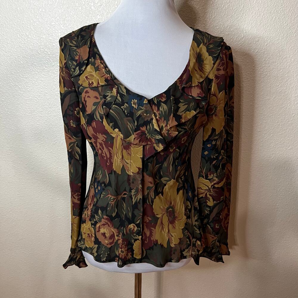 Lauren Ralph Lauren floral ruffle trim georgette silk long sleeve blouse WOMEN 4